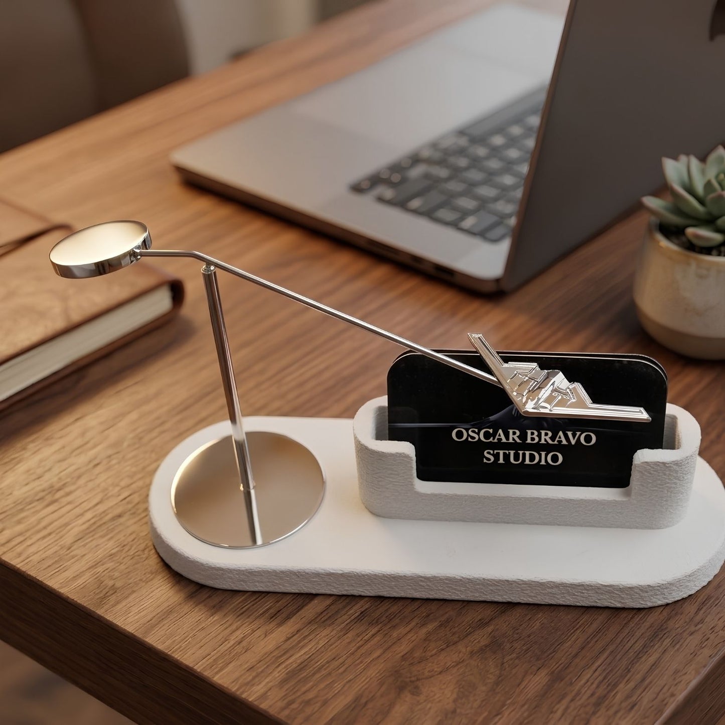 Kinetic B-2 Spirit Business Card Holder, Chrome-Plated Brass Stealth Bomber Desk Decor OSCAR BRAVO STUDIO