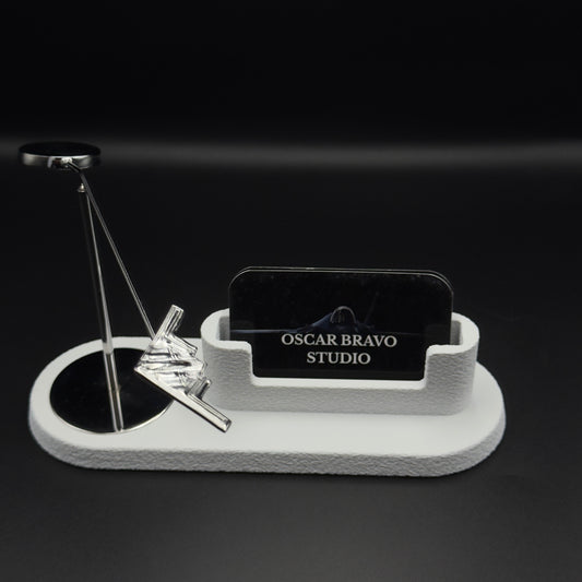 Kinetic B-2 Spirit Business Card Holder, Chrome-Plated Brass Stealth Bomber Desk Decor OSCAR BRAVO STUDIO