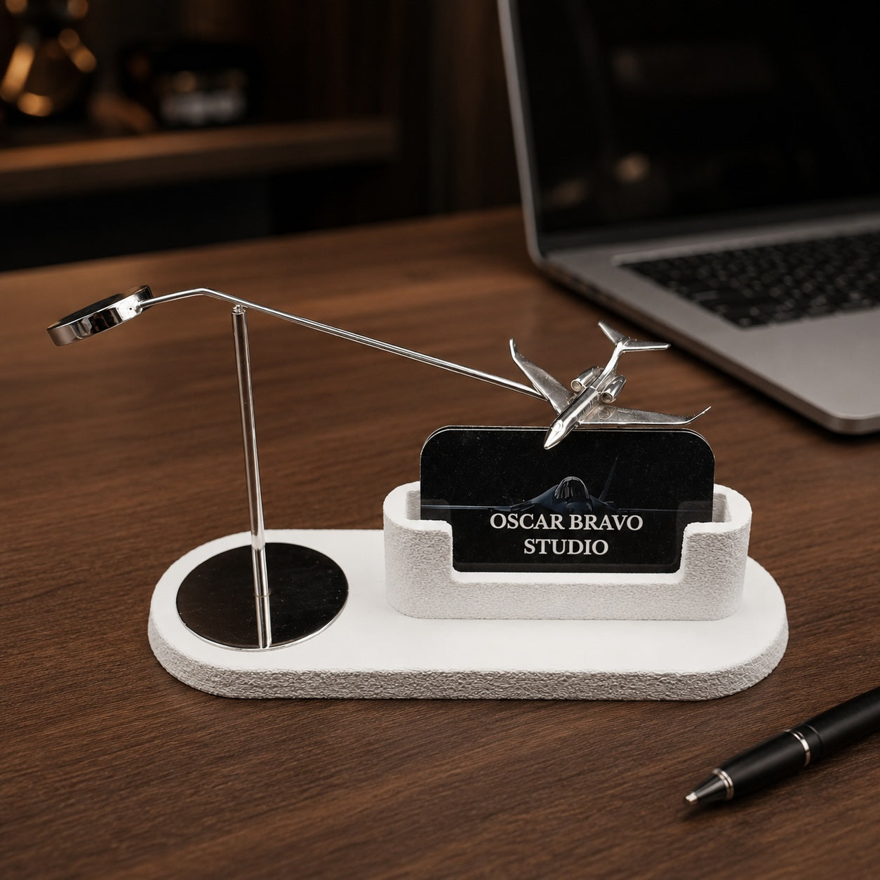 Chrome Business Jet Card Holder, Kinetic Aviation Desk Decor, Charter Gift OSCAR BRAVO STUDIO