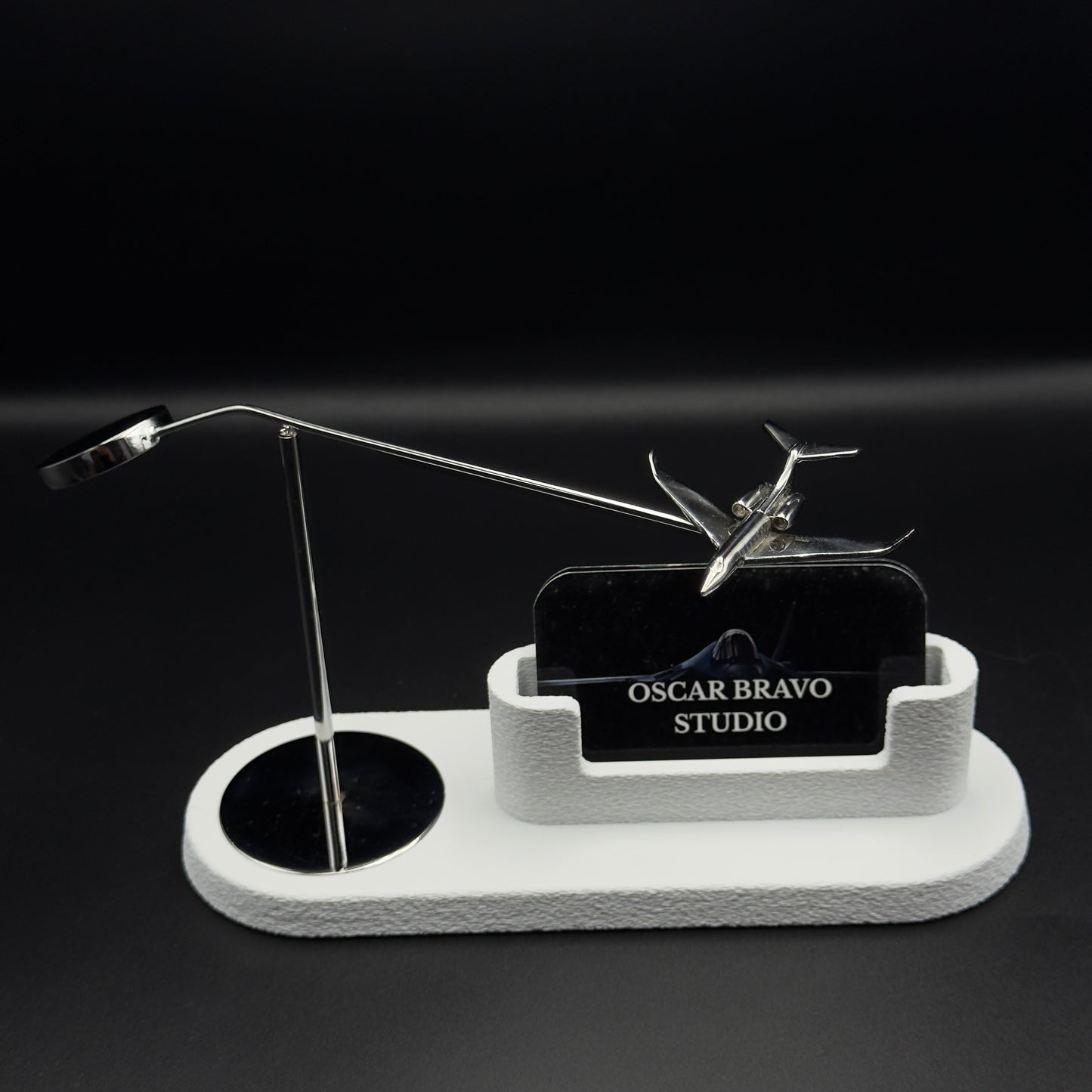 Chrome Business Jet Card Holder, Kinetic Aviation Desk Decor, Charter Gift OSCAR BRAVO STUDIO