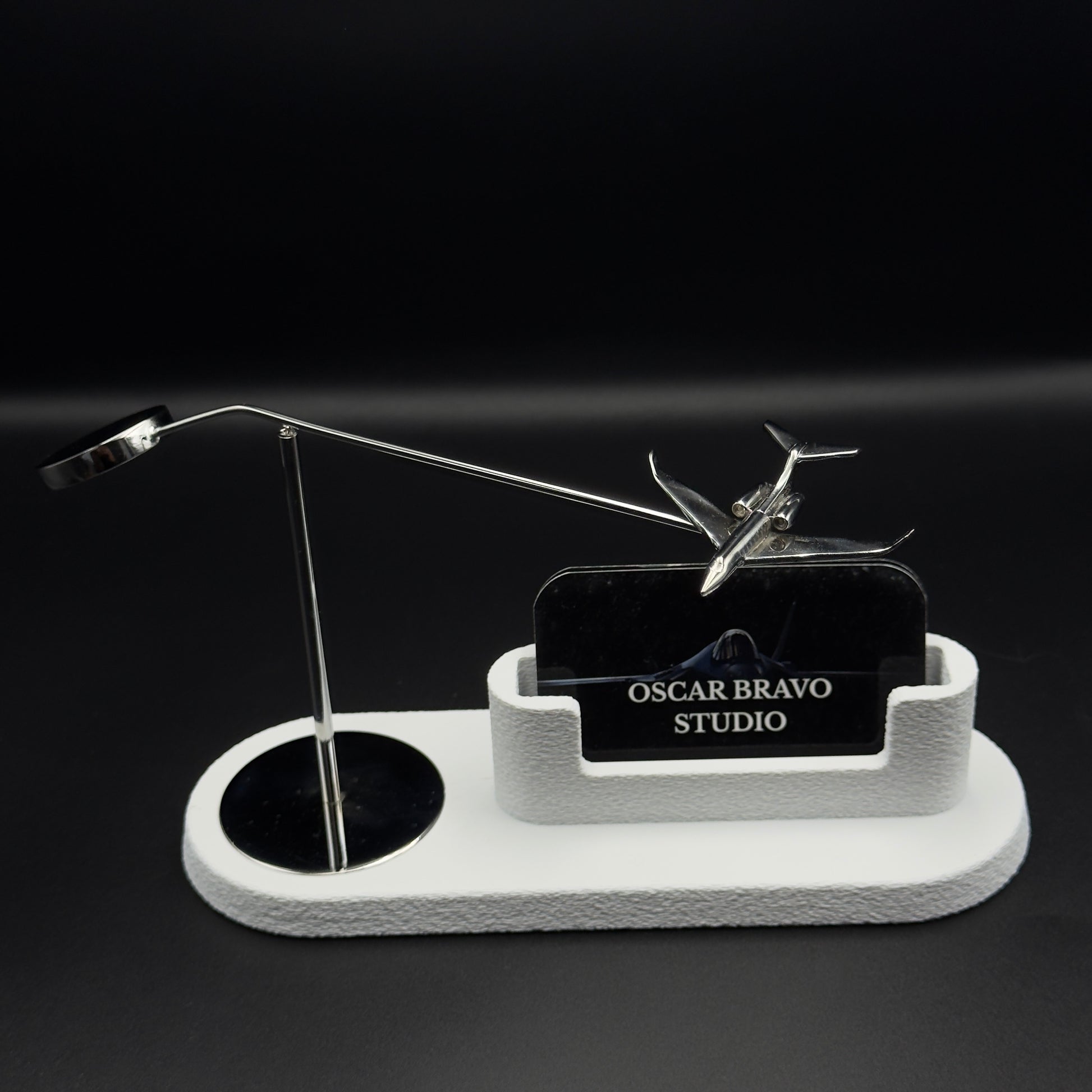 Chrome Business Jet Card Holder, Kinetic Aviation Desk Decor, Charter Gift OSCAR BRAVO STUDIO