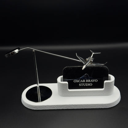 Chrome Business Jet Card Holder, Kinetic Aviation Desk Decor, Charter Gift OSCAR BRAVO STUDIO