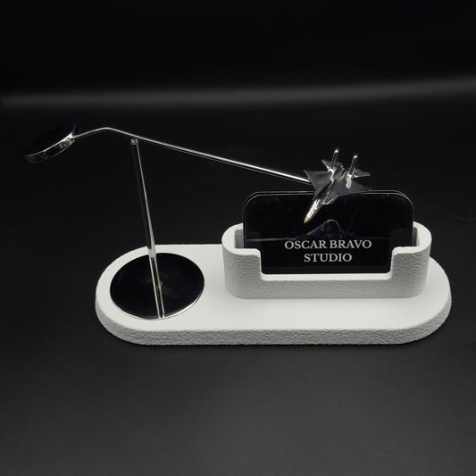 F-15 Eagle Kinetic Business Card Holder, Chrome Fighter Jet Desk Decor, Pilot Gift OSCAR BRAVO STUDIO