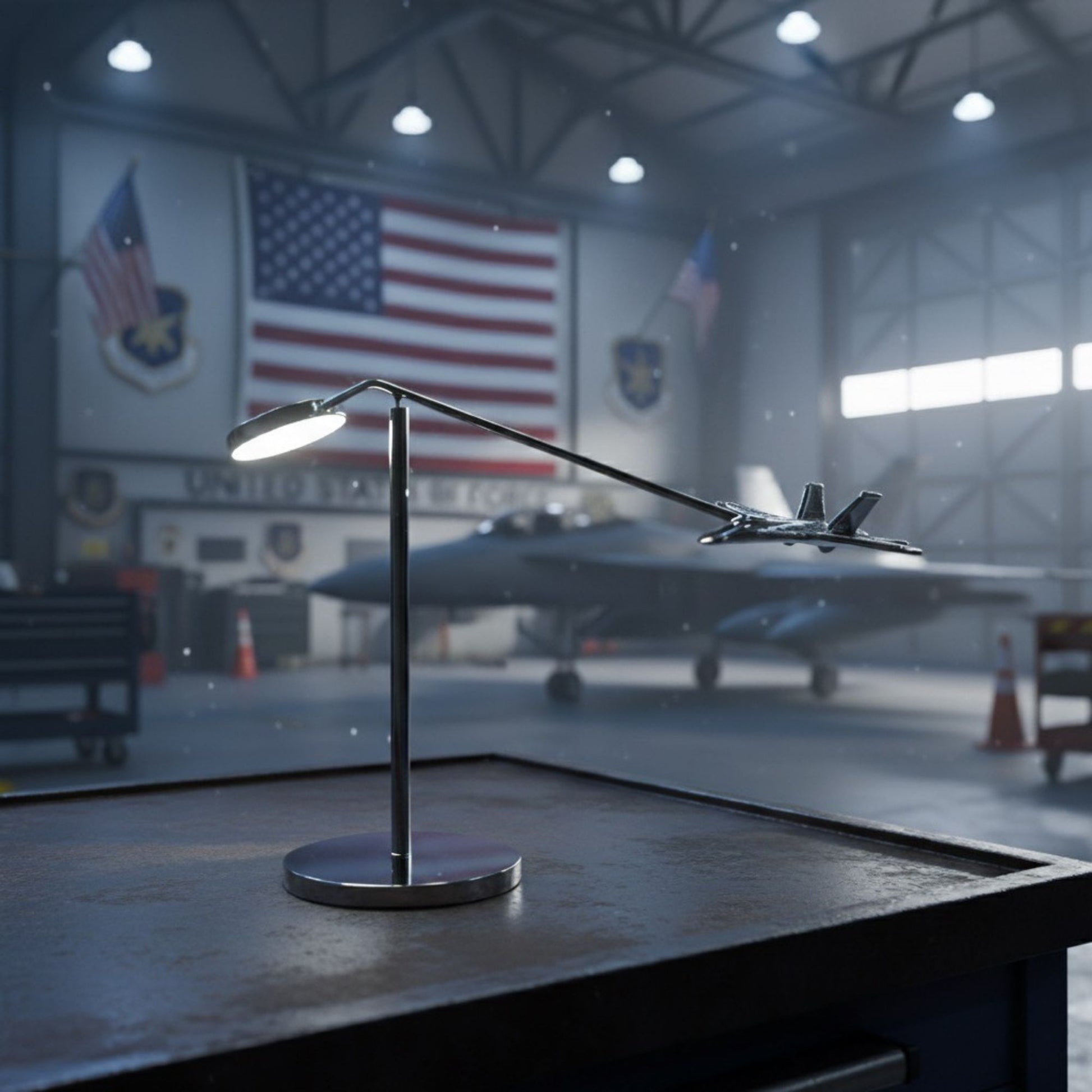 F18 Fighter Jet Scale Model – Chrome Air Force Desktop Airplane Sculpture – Premium Aircraft Desk Decor for Pilots & Collectors – 5 Inch OSCAR BRAVO STUDIO