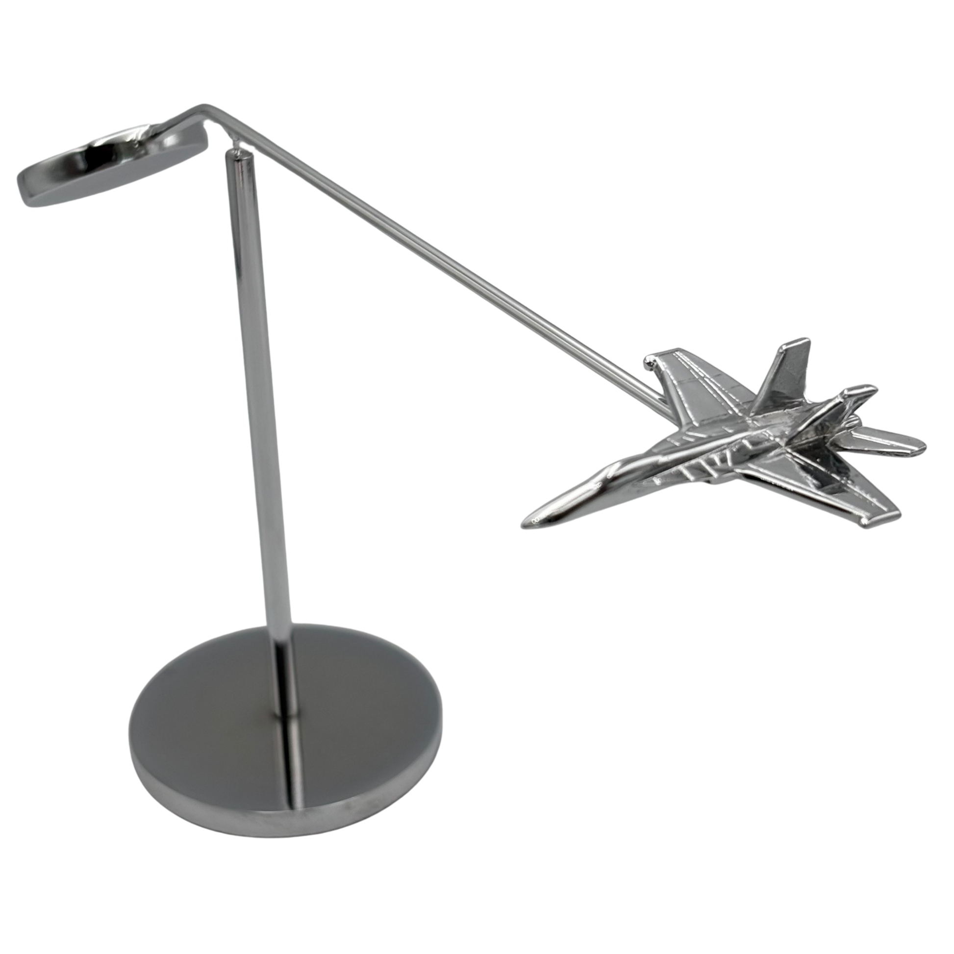 F18 Fighter Jet Scale Model – Chrome Air Force Desktop Airplane Sculpture – Premium Aircraft Desk Decor for Pilots & Collectors – 5 Inch OSCAR BRAVO STUDIO
