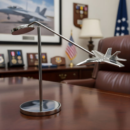 F18 Fighter Jet Scale Model – Chrome Air Force Desktop Airplane Sculpture – Premium Aircraft Desk Decor for Pilots & Collectors – 5 Inch OSCAR BRAVO STUDIO