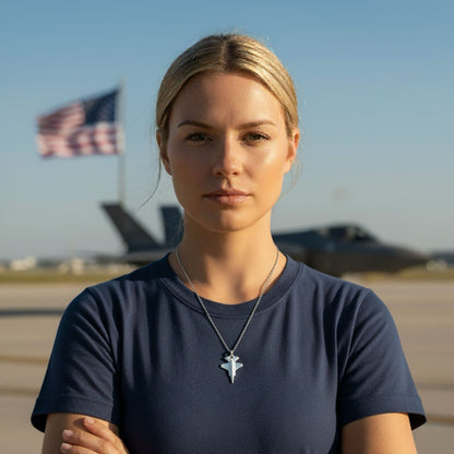 F35 Fighter Jet Necklace - Silver Plated Military Aircraft Pendant OSCAR BRAVO STUDIO