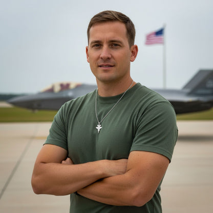 F35 Fighter Jet Necklace - Silver Plated Military Aircraft Pendant OSCAR BRAVO STUDIO