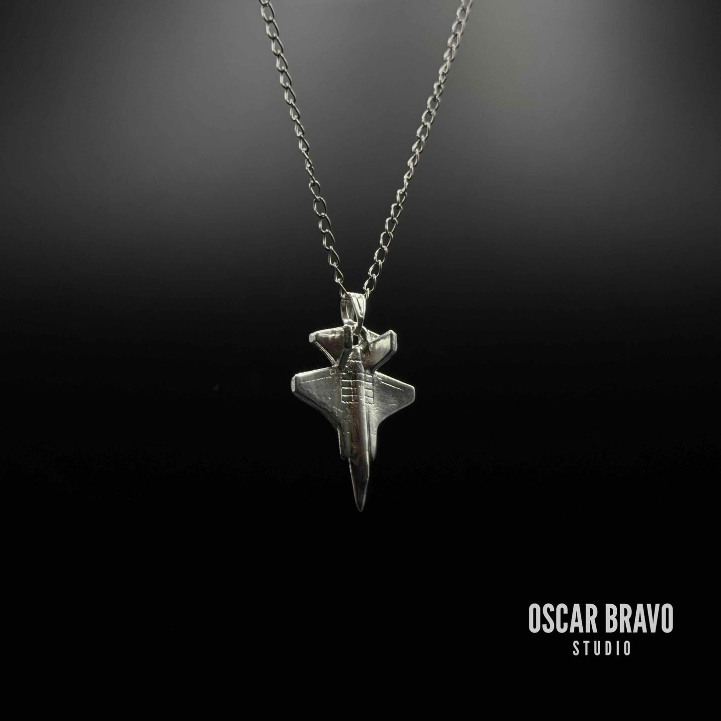 F35 Fighter Jet Necklace - Silver Plated Military Aircraft Pendant OSCAR BRAVO STUDIO