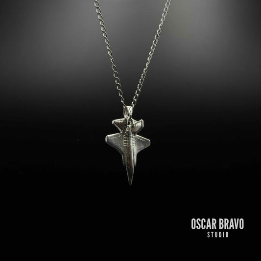 F35 Fighter Jet Necklace - Silver Plated Military Aircraft Pendant OSCAR BRAVO STUDIO