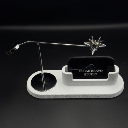 F-35 Lightning II Business Card Holder | Kinetic Chrome Brass Airplane Desk Decor OSCAR BRAVO STUDIO