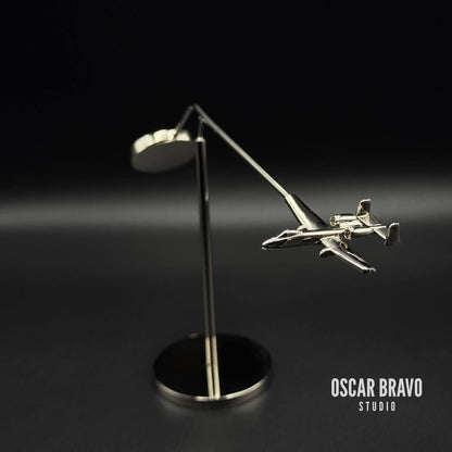 Handcrafted chrome A10 fighter jet balance model – close-up detail