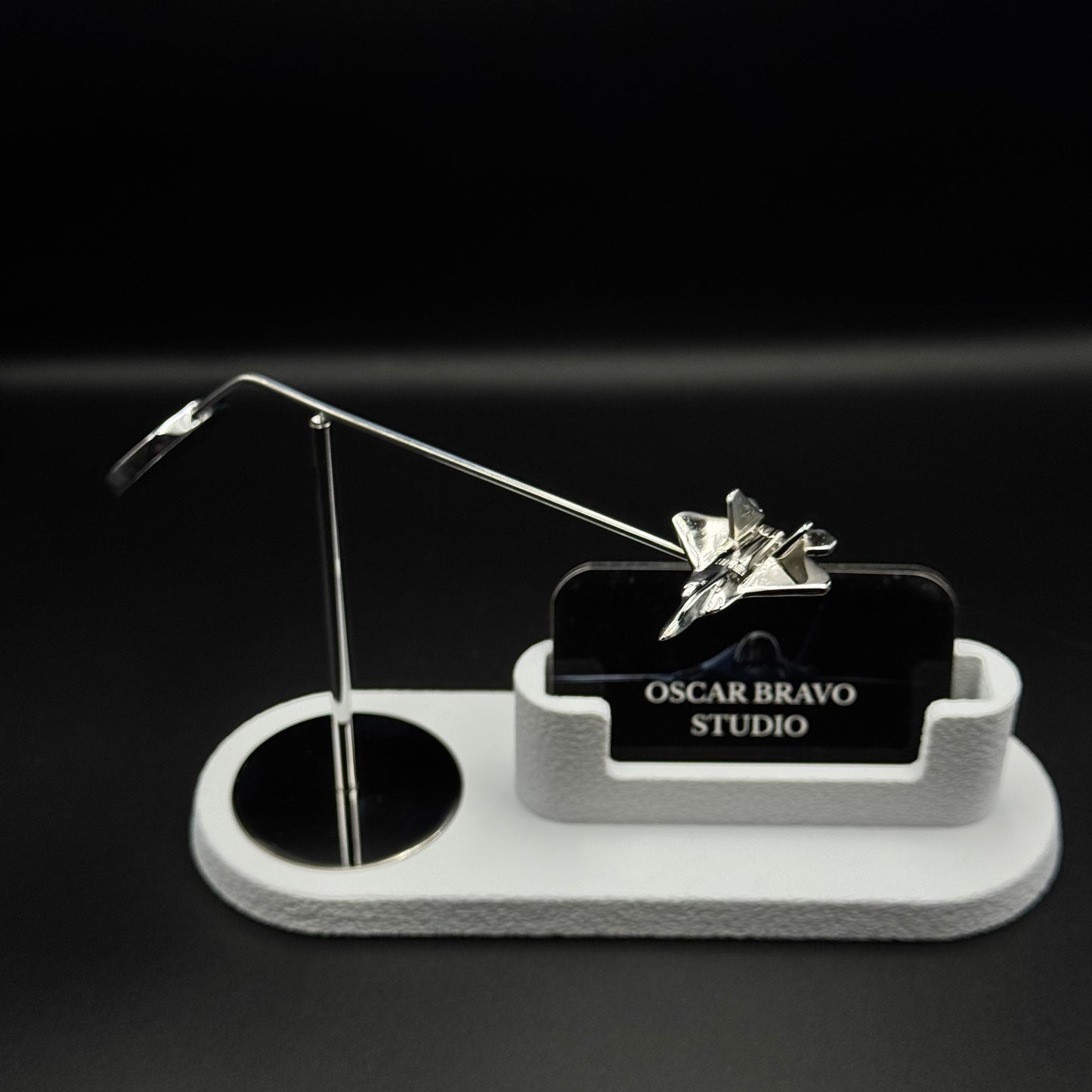 F-22 Raptor Kinetic Business Card Holder | Chrome Brass Fighter Jet Desk Decor OSCAR BRAVO STUDIO