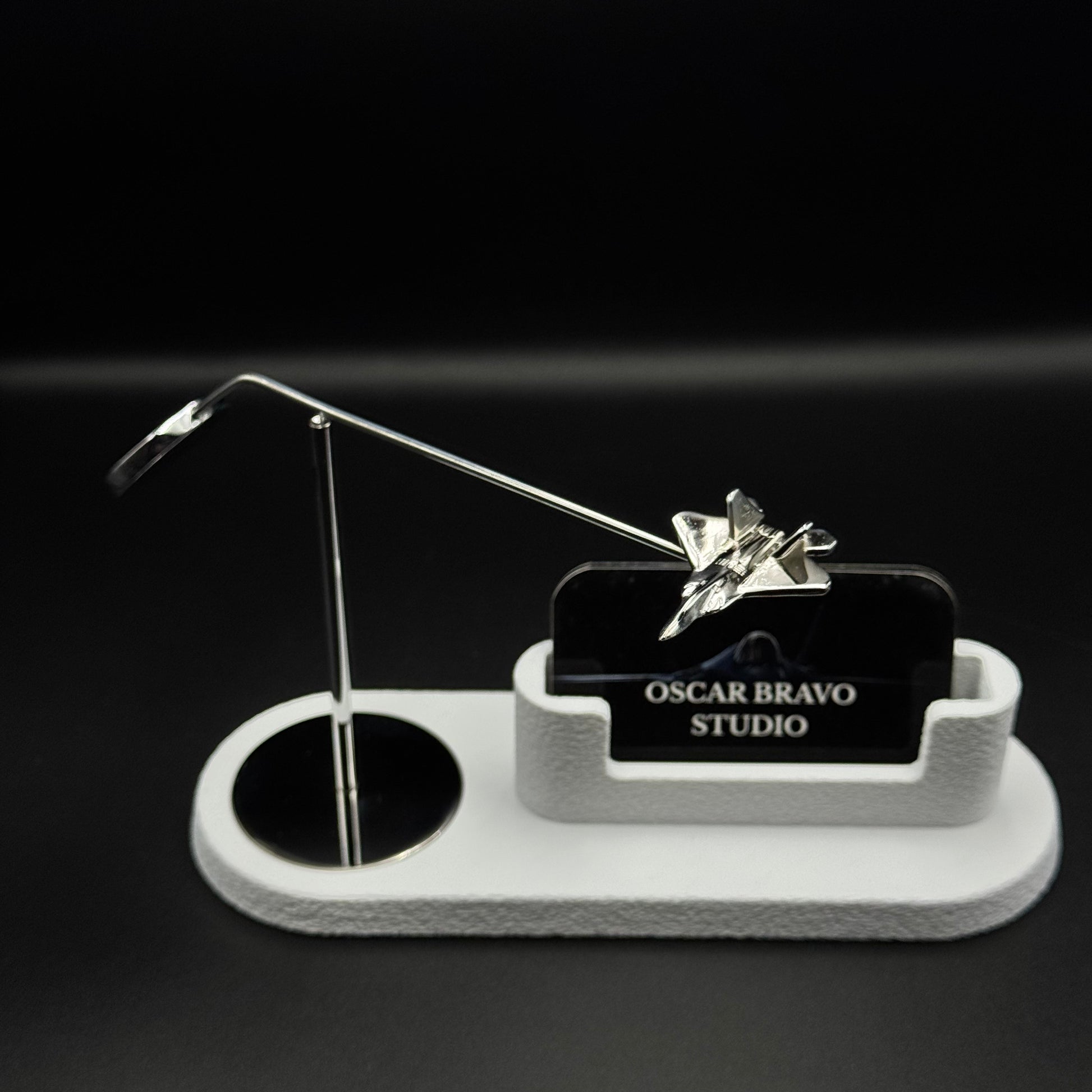F-22 Raptor Kinetic Business Card Holder | Chrome Brass Fighter Jet Desk Decor OSCAR BRAVO STUDIO