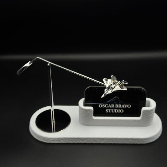 F-22 Raptor Kinetic Business Card Holder | Chrome Brass Fighter Jet Desk Decor OSCAR BRAVO STUDIO