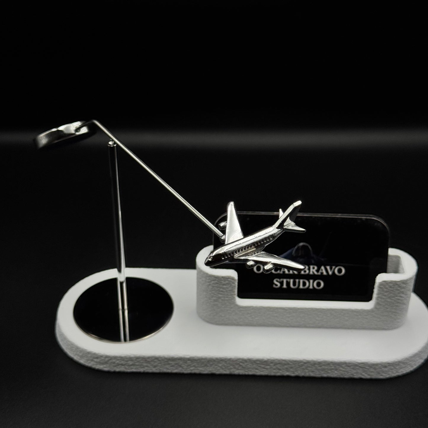 Kinetic Airplane Business Card Holder, Twin-Engine or Four-Engine Passenger Jet Desk Decor OSCAR BRAVO STUDIO