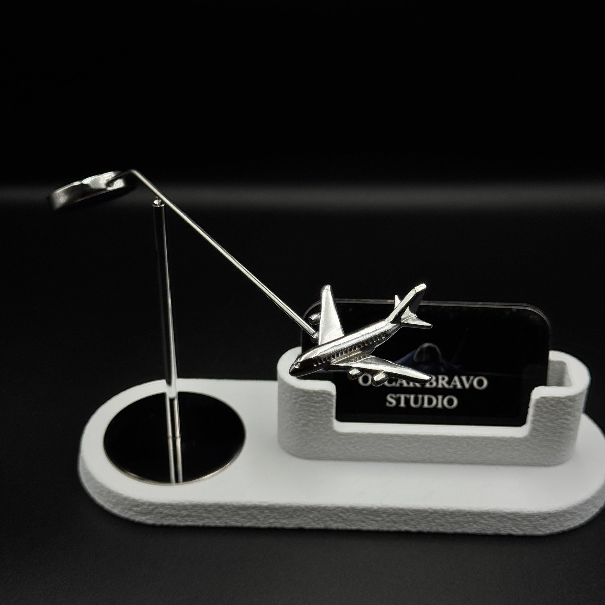 Kinetic Airplane Business Card Holder, Twin-Engine or Four-Engine Passenger Jet Desk Decor OSCAR BRAVO STUDIO
