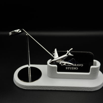 Kinetic Airplane Business Card Holder, Twin-Engine or Four-Engine Passenger Jet Desk Decor OSCAR BRAVO STUDIO