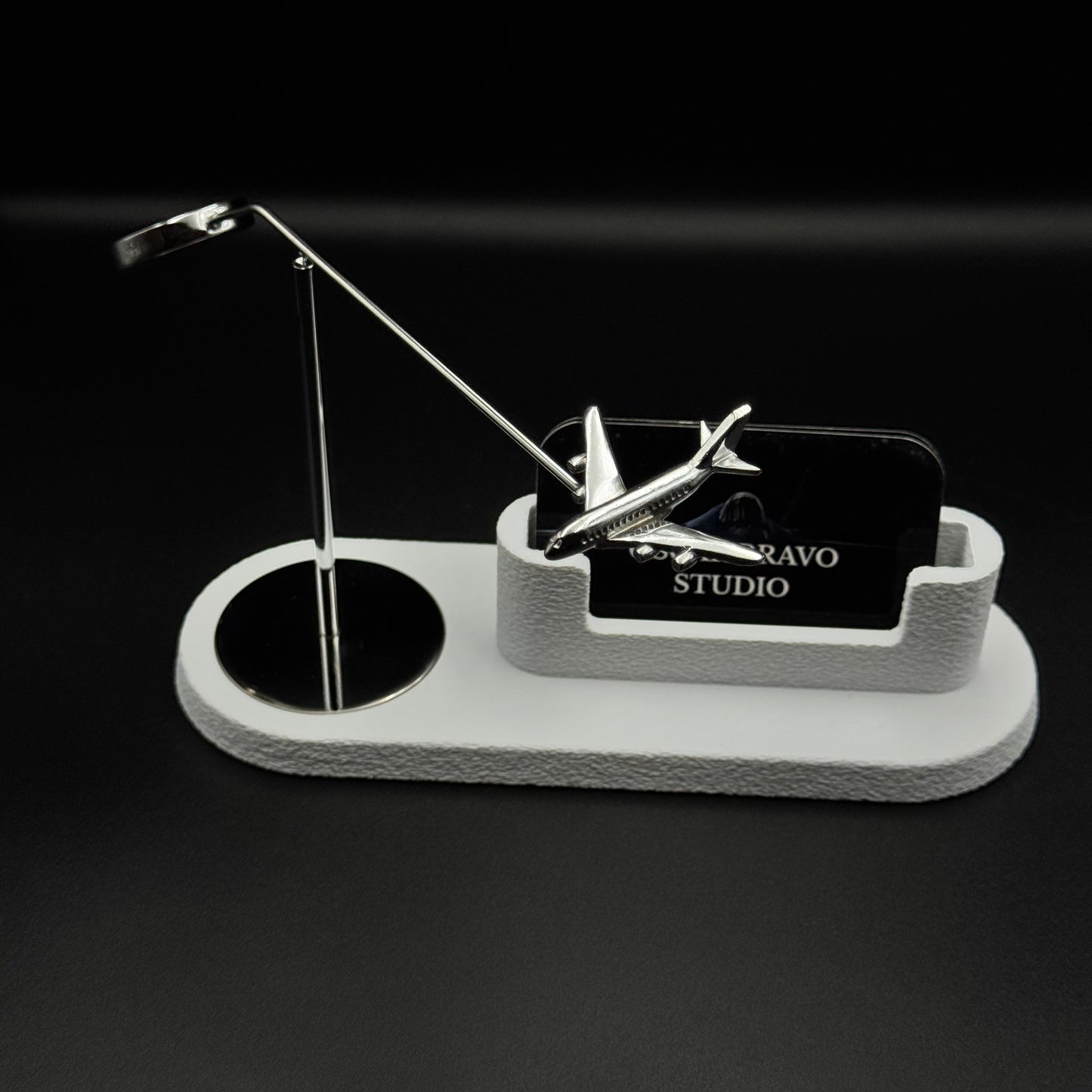 Kinetic Airplane Business Card Holder, Twin-Engine or Four-Engine Passenger Jet Desk Decor OSCAR BRAVO STUDIO