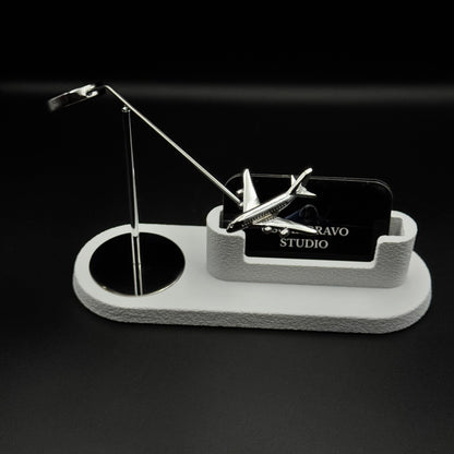Kinetic Airplane Business Card Holder, Twin-Engine or Four-Engine Passenger Jet Desk Decor OSCAR BRAVO STUDIO