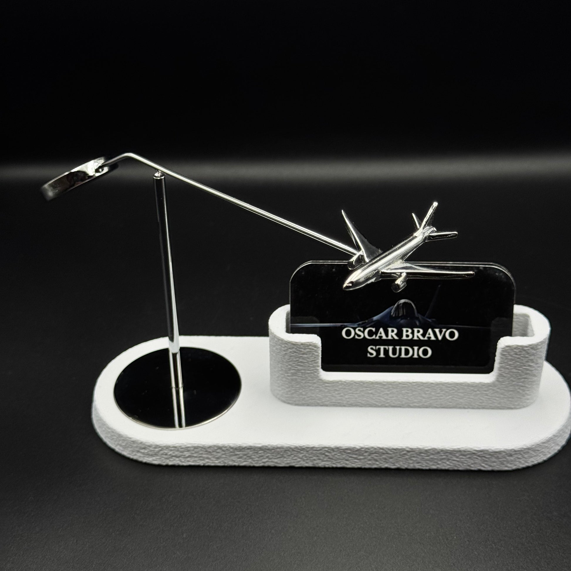 Kinetic Airplane Business Card Holder, Twin-Engine or Four-Engine Passenger Jet Desk Decor OSCAR BRAVO STUDIO