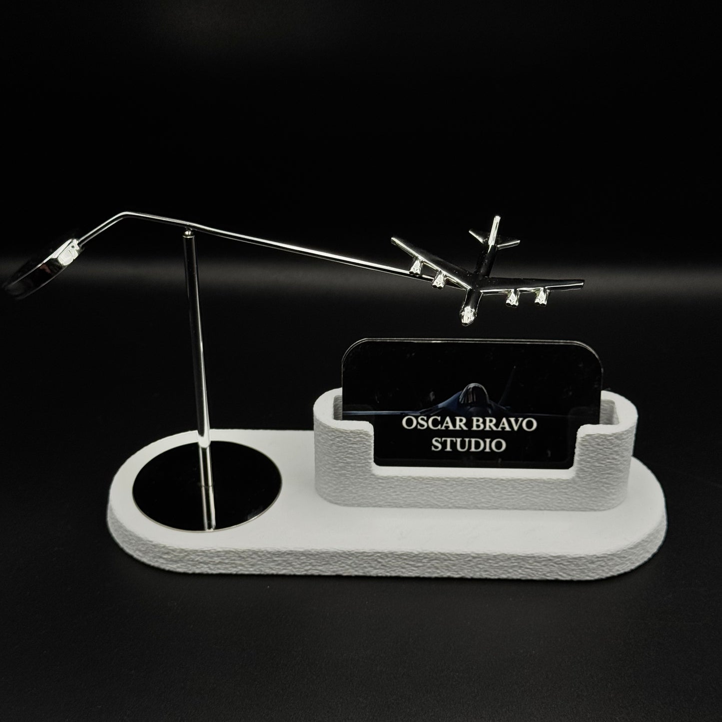 Kinetic Airplane Business Card Holder, Twin-Engine or Four-Engine Passenger Jet Desk Decor OSCAR BRAVO STUDIO