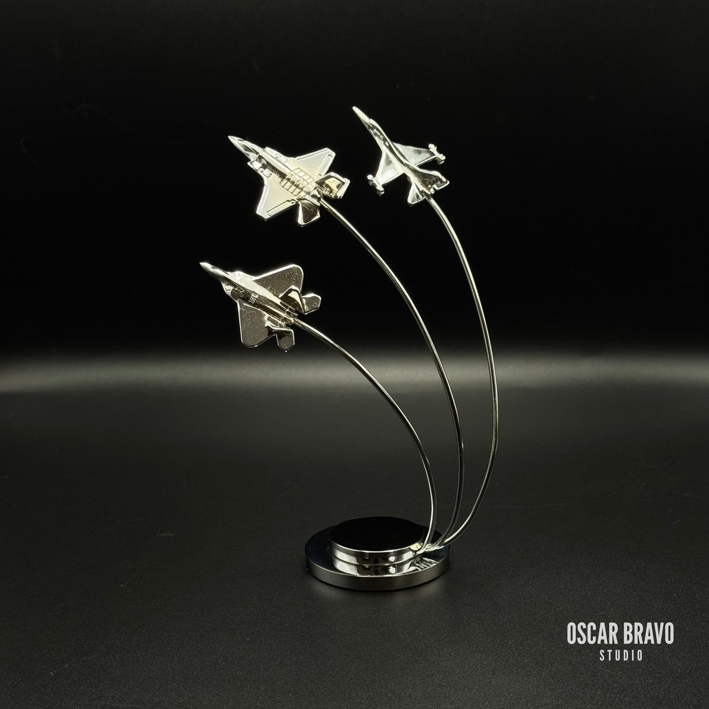 F-22 F-35 F-16 Formation Aircraft Model | Chrome Fighter Jet Figurine | Air Force Gift | Pilot Gift | Aviation Decor OSCAR BRAVO STUDIO