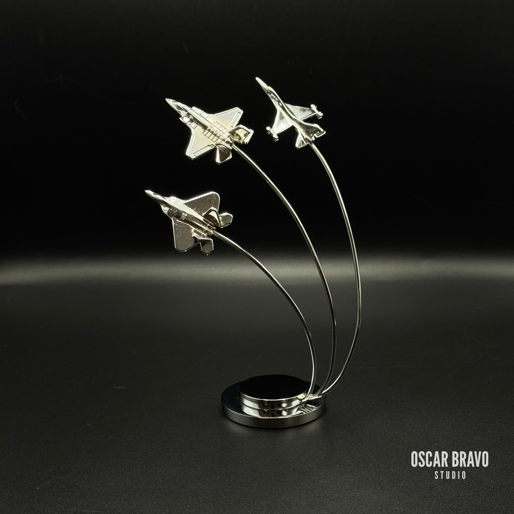 F-22 F-35 F-16 Formation Aircraft Model | Chrome Fighter Jet Figurine | Air Force Gift | Pilot Gift | Aviation Decor OSCAR BRAVO STUDIO