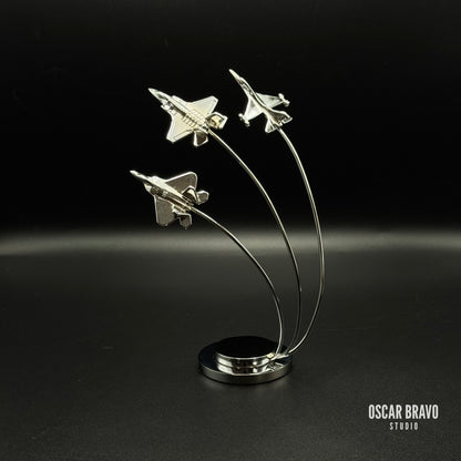 F-22 F-35 F-16 Formation Aircraft Model | Chrome Fighter Jet Figurine | Air Force Gift | Pilot Gift | Aviation Decor OSCAR BRAVO STUDIO