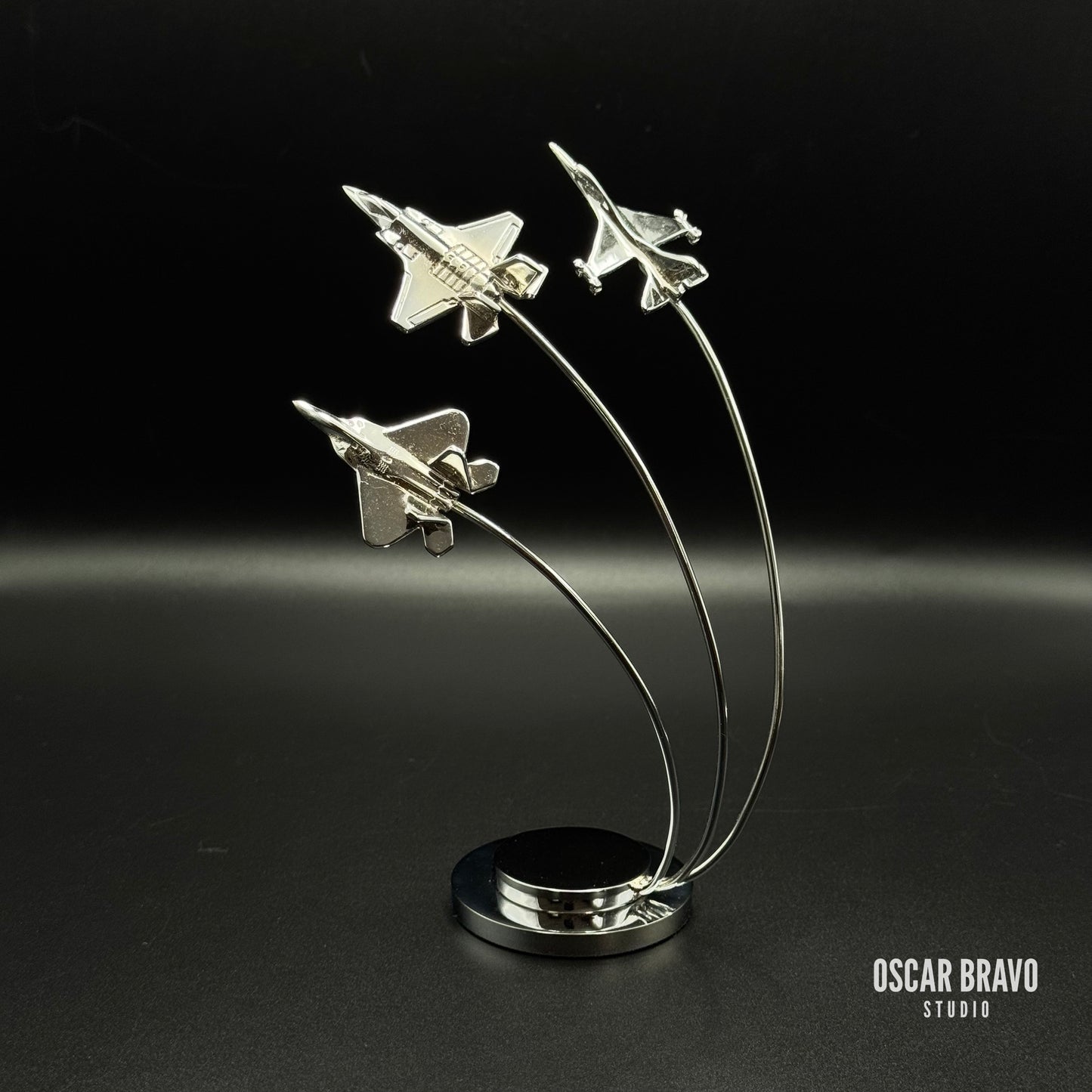F-22 F-35 F-16 Formation Aircraft Model | Chrome Fighter Jet Figurine | Air Force Gift | Pilot Gift | Aviation Decor OSCAR BRAVO STUDIO