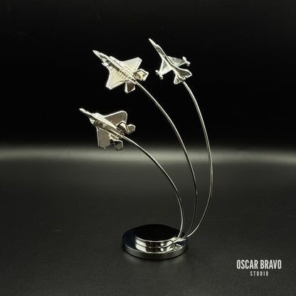 F-22 F-35 F-16 Formation Aircraft Model | Chrome Fighter Jet Figurine | Air Force Gift | Pilot Gift | Aviation Decor OSCAR BRAVO STUDIO