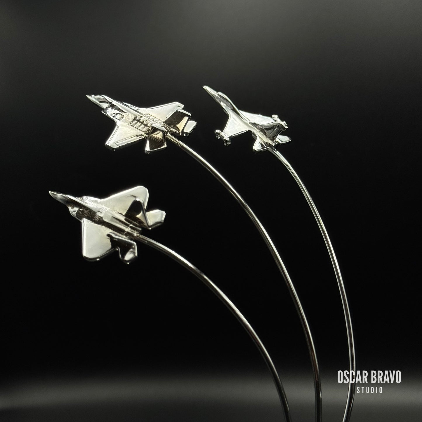 F-22 F-35 F-16 Formation Aircraft Model | Chrome Fighter Jet Figurine | Air Force Gift | Pilot Gift | Aviation Decor OSCAR BRAVO STUDIO