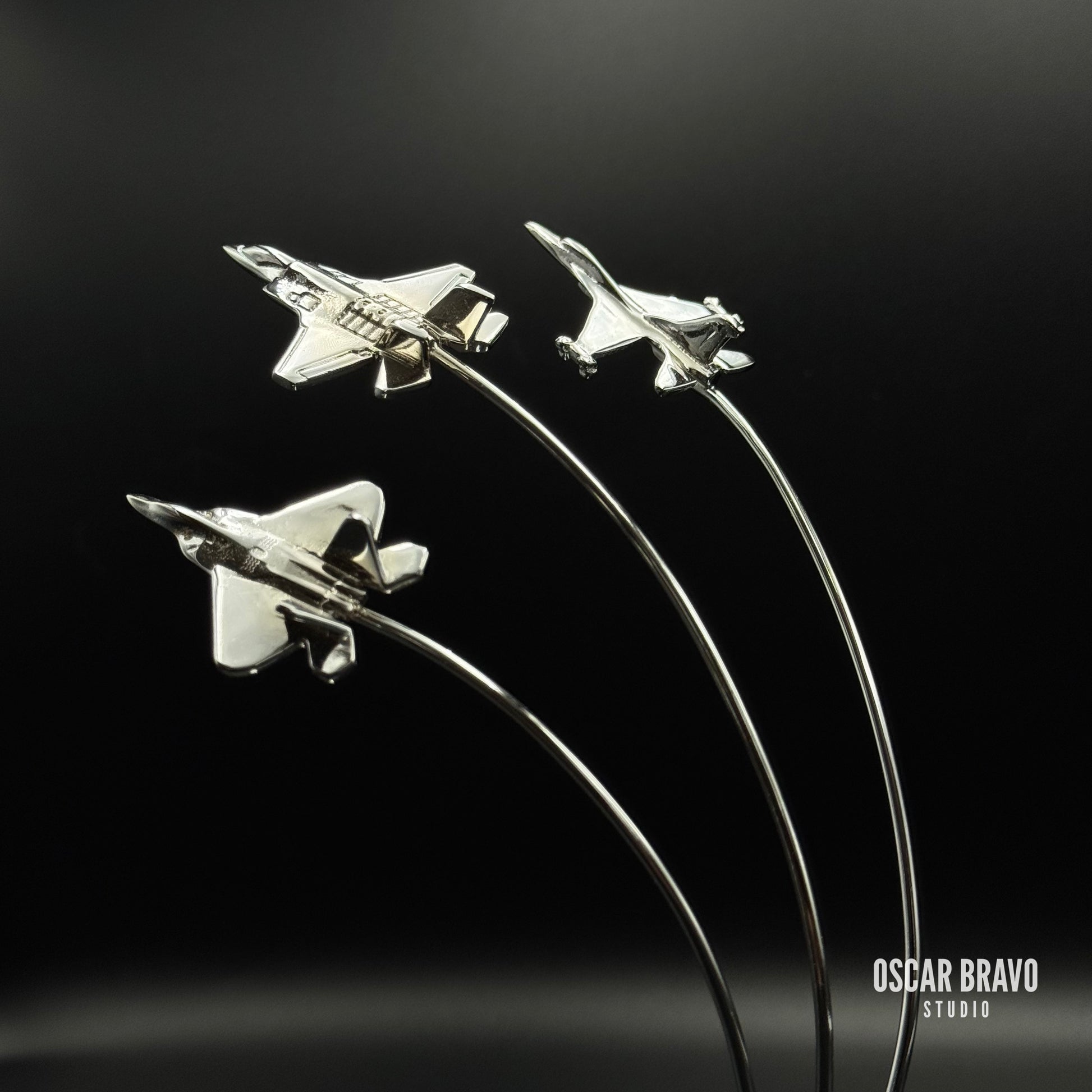 F-22 F-35 F-16 Formation Aircraft Model | Chrome Fighter Jet Figurine | Air Force Gift | Pilot Gift | Aviation Decor OSCAR BRAVO STUDIO