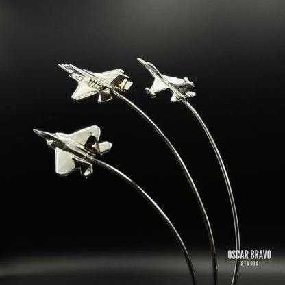 F-22 F-35 F-16 Formation Aircraft Model | Chrome Fighter Jet Figurine | Air Force Gift | Pilot Gift | Aviation Decor OSCAR BRAVO STUDIO