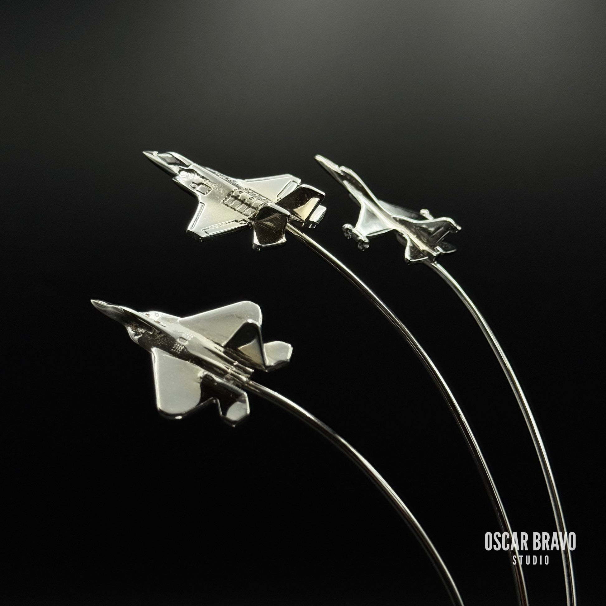 F-22 F-35 F-16 Formation Aircraft Model | Chrome Fighter Jet Figurine | Air Force Gift | Pilot Gift | Aviation Decor OSCAR BRAVO STUDIO