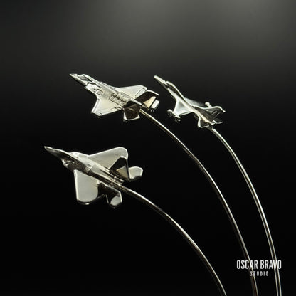 F-22 F-35 F-16 Formation Aircraft Model | Chrome Fighter Jet Figurine | Air Force Gift | Pilot Gift | Aviation Decor OSCAR BRAVO STUDIO