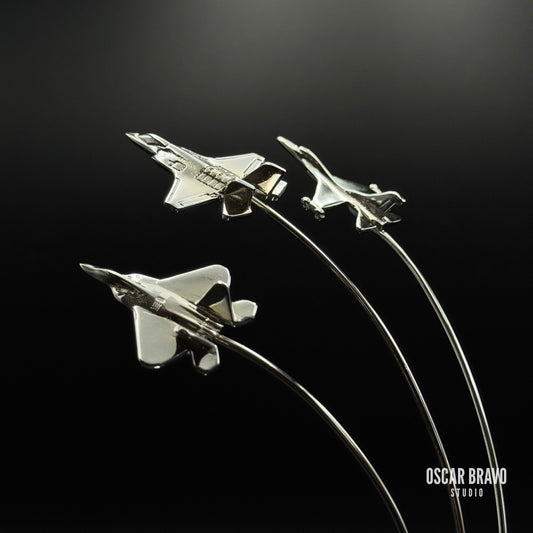 F-22 F-35 F-16 Formation Aircraft Model | Chrome Fighter Jet Figurine | Air Force Gift | Pilot Gift | Aviation Decor OSCAR BRAVO STUDIO