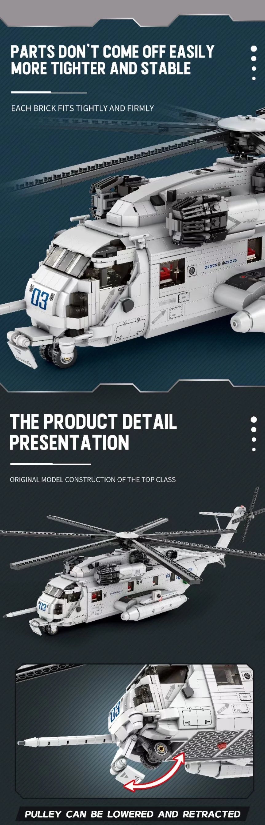 Military CH-53 Transport Helicopter Building Blocks Set | Large Air Force MOC Aircraft Model - 2192 PCS Collectible Display & Gift OSCAR BRAVO STUDIO