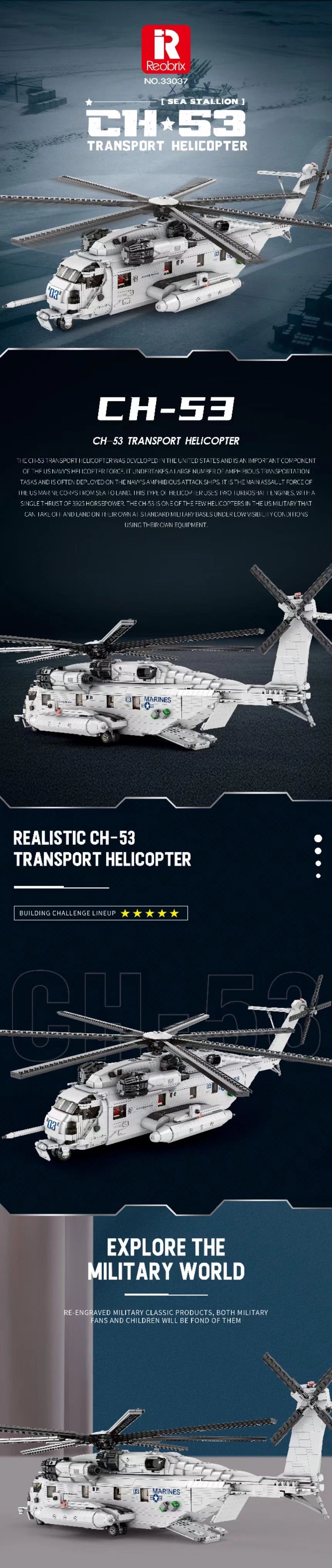 Military CH-53 Transport Helicopter Building Blocks Set | Large Air Force MOC Aircraft Model - 2192 PCS Collectible Display & Gift OSCAR BRAVO STUDIO