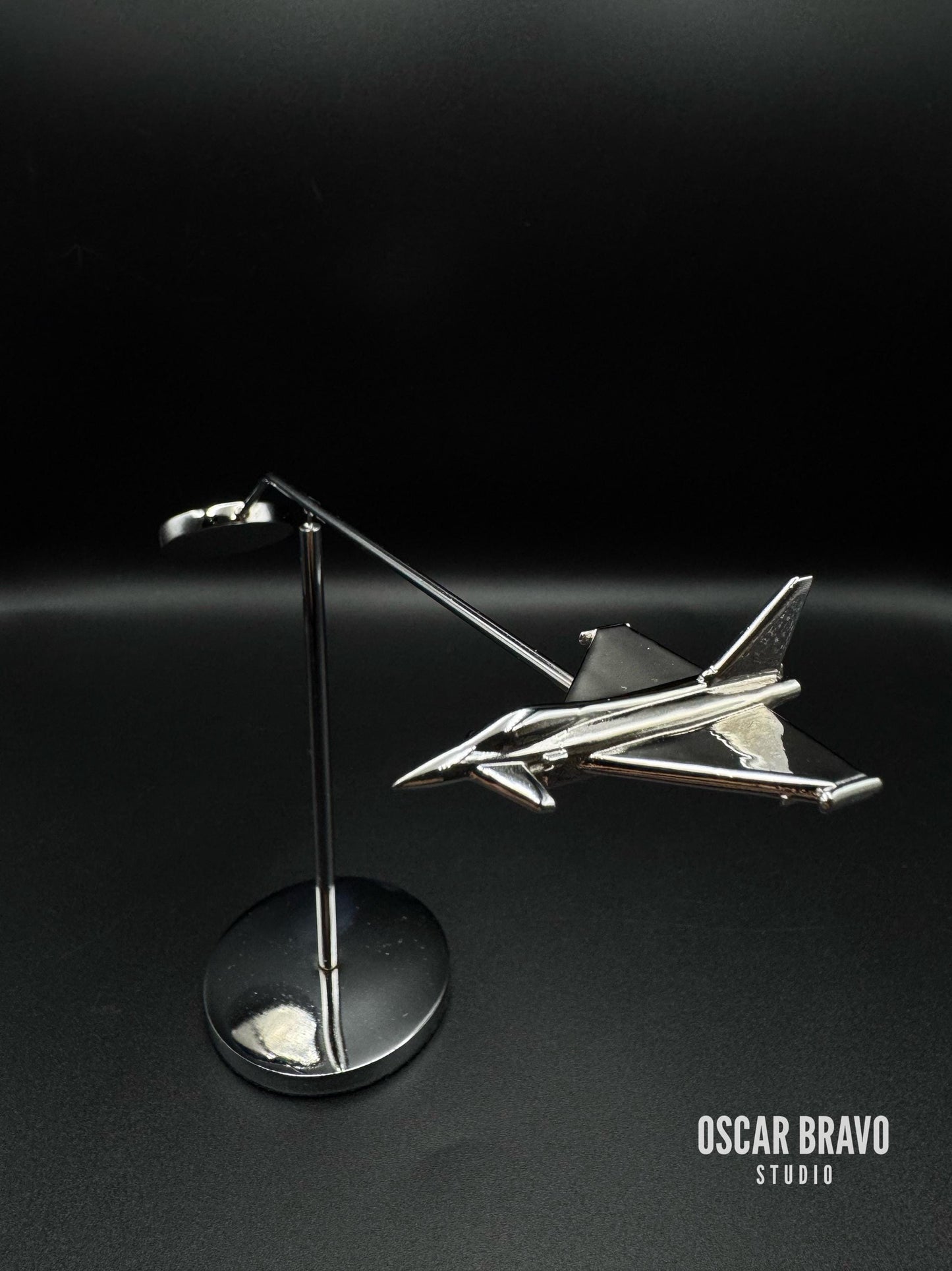 Chrome Eurofighter Typhoon Balance Model: Aviation Desk Decor OSCAR BRAVO STUDIO