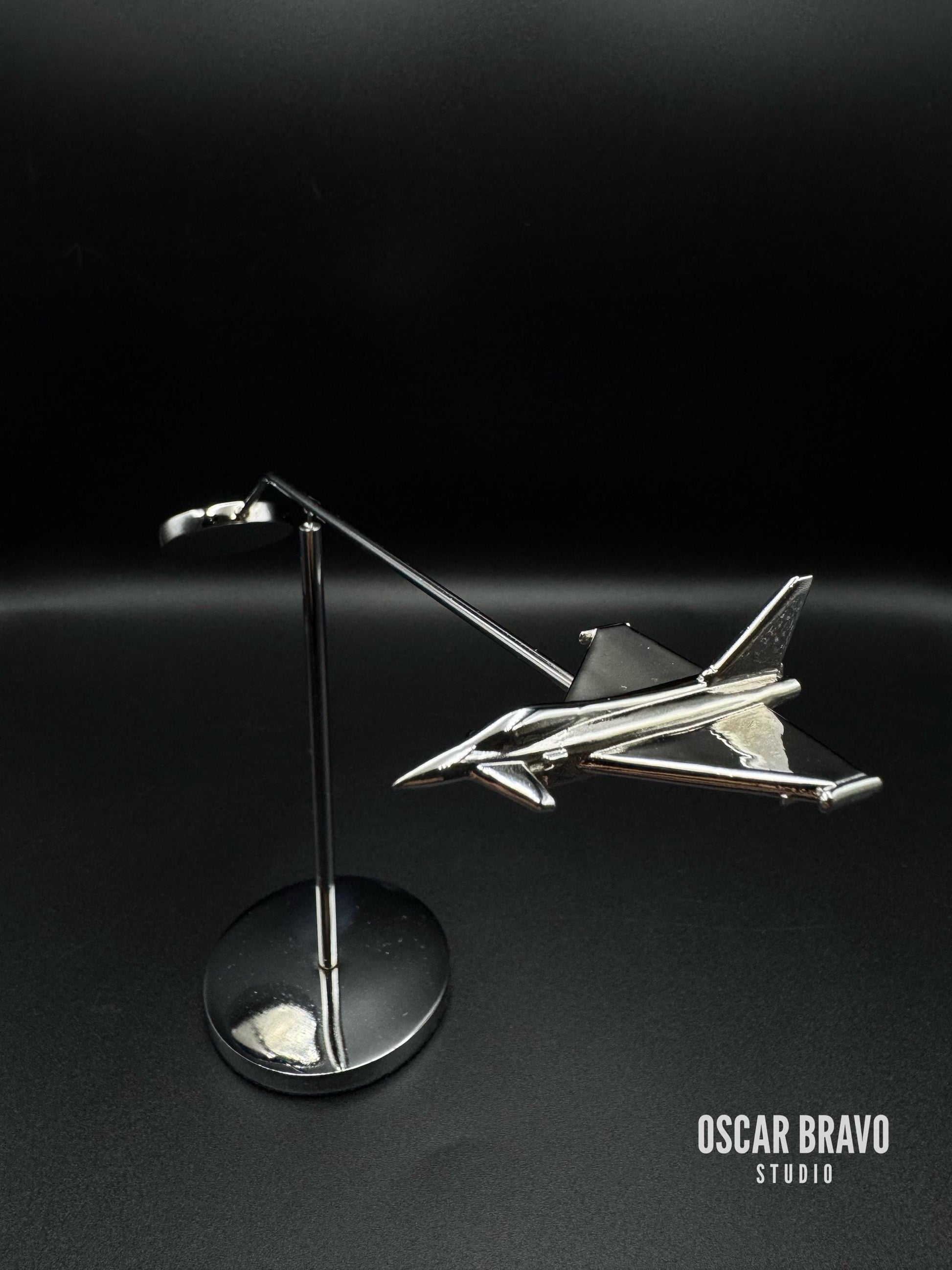 Chrome Eurofighter Typhoon Balance Model: Aviation Desk Decor OSCAR BRAVO STUDIO