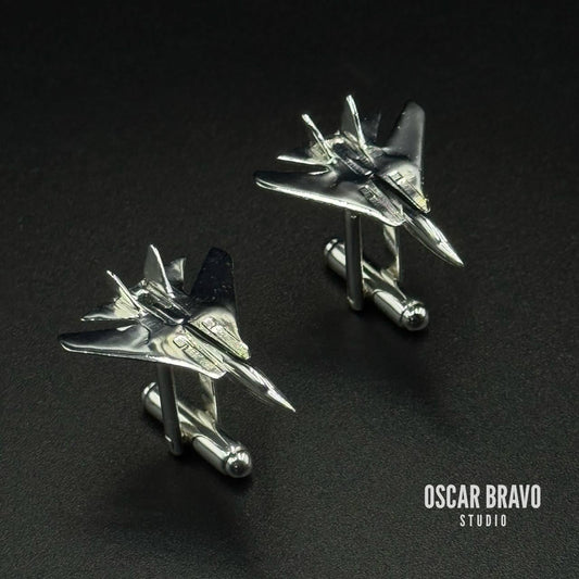 F-14 Tomcat Silver Cufflinks – Handmade Aviation Gift OSCAR BRAVO STUDIO
