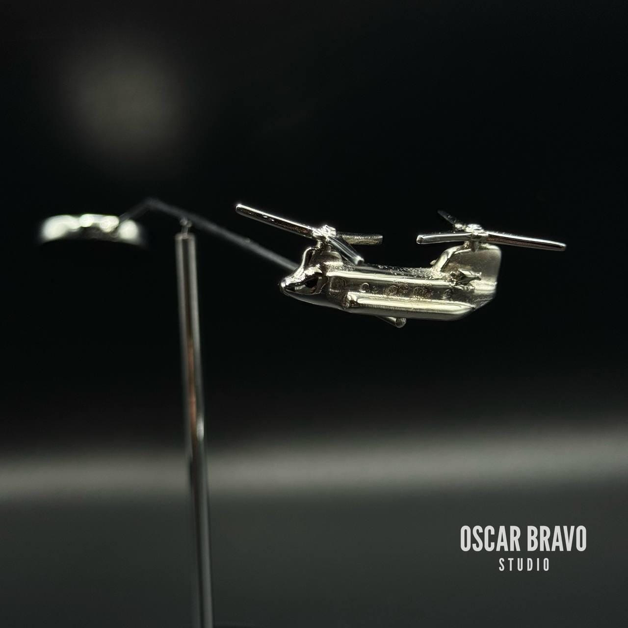 Handmade Brass CH-47 Chinook Balance Model: Chrome Aviation Desk Art OSCAR BRAVO STUDIO