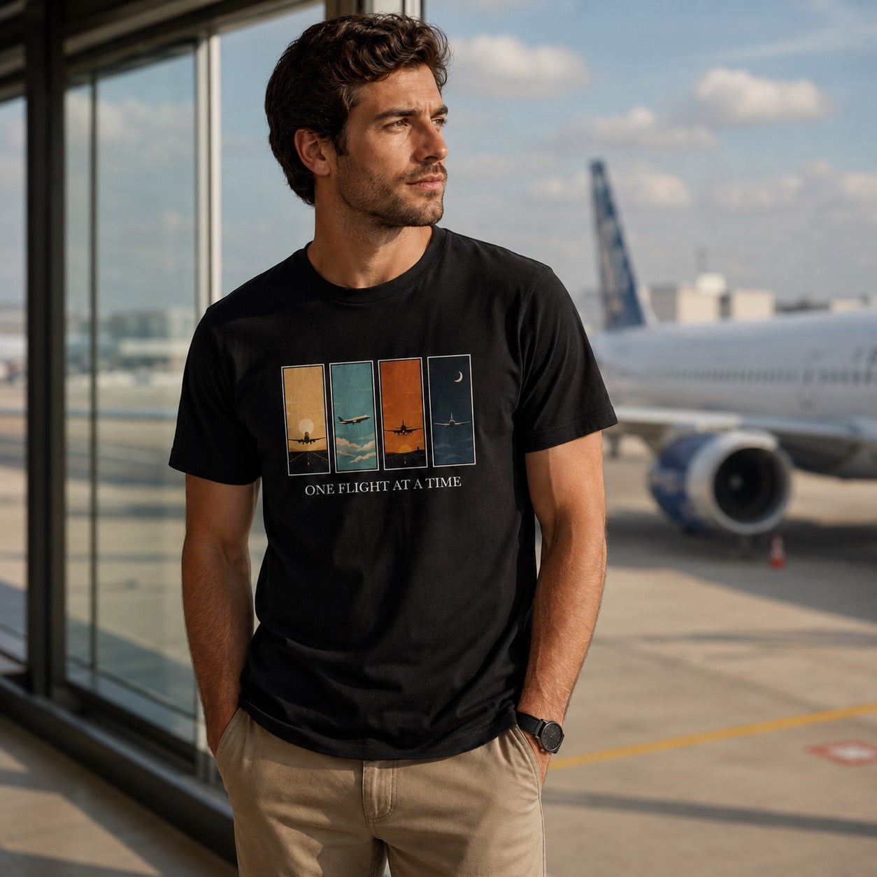 One Flight at a Time Unisex Aviation T-Shirt | Retro Pilot Graphic Tee OSCAR BRAVO STUDIO