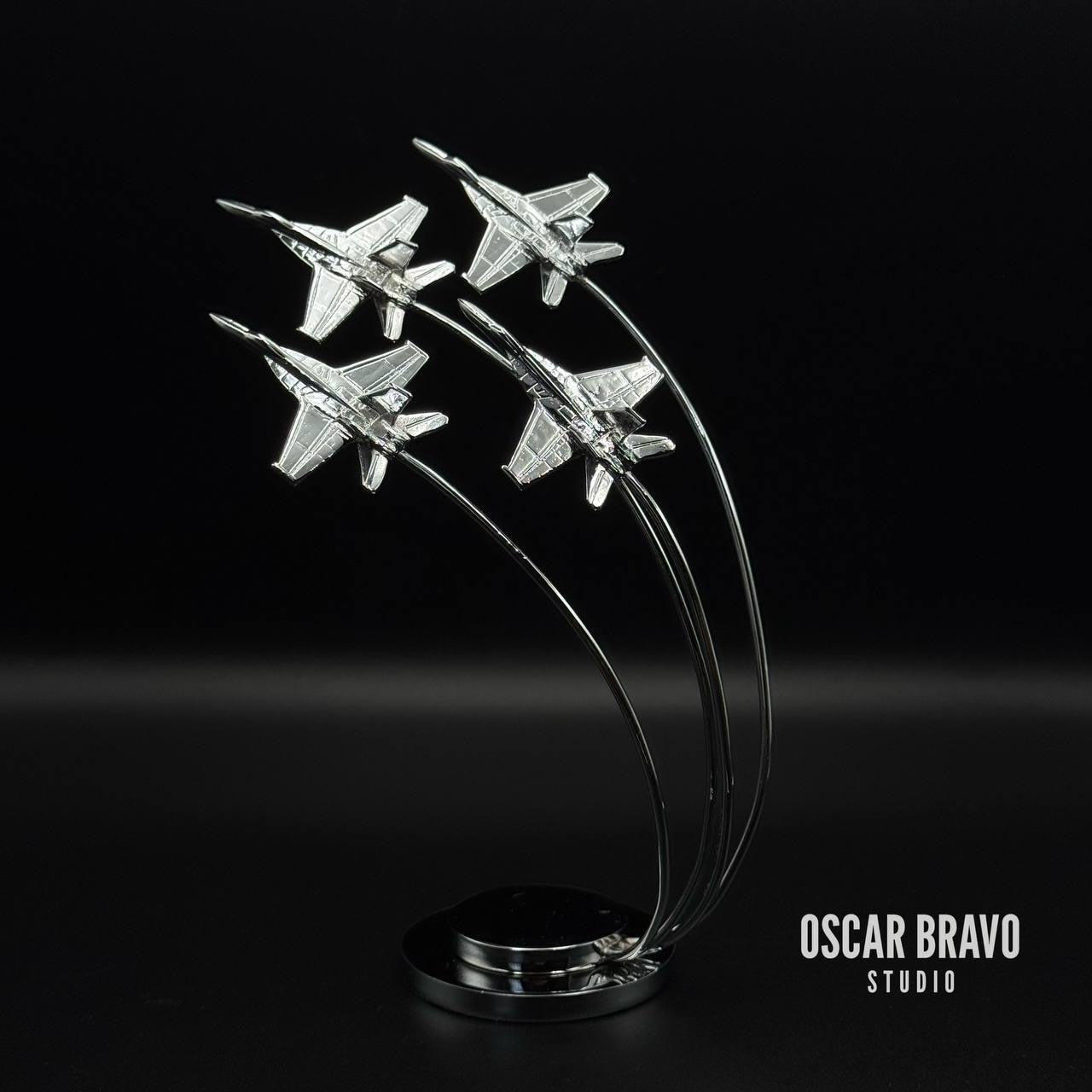F-18 Blue Angels Diamond Formation Model: Chrome Aviation Desk Decor OSCAR BRAVO STUDIO