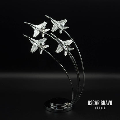 F-18 Blue Angels Diamond Formation Model: Chrome Aviation Desk Decor OSCAR BRAVO STUDIO