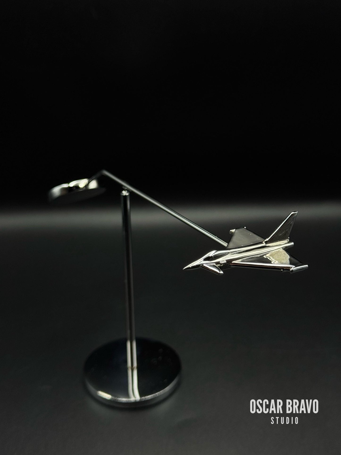 Chrome Eurofighter Typhoon Balance Model: Aviation Desk Decor OSCAR BRAVO STUDIO