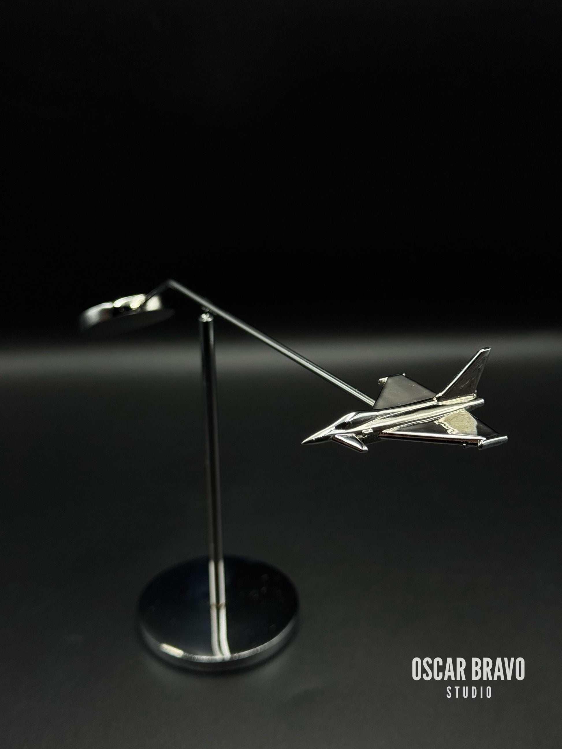 Chrome Eurofighter Typhoon Balance Model: Aviation Desk Decor OSCAR BRAVO STUDIO
