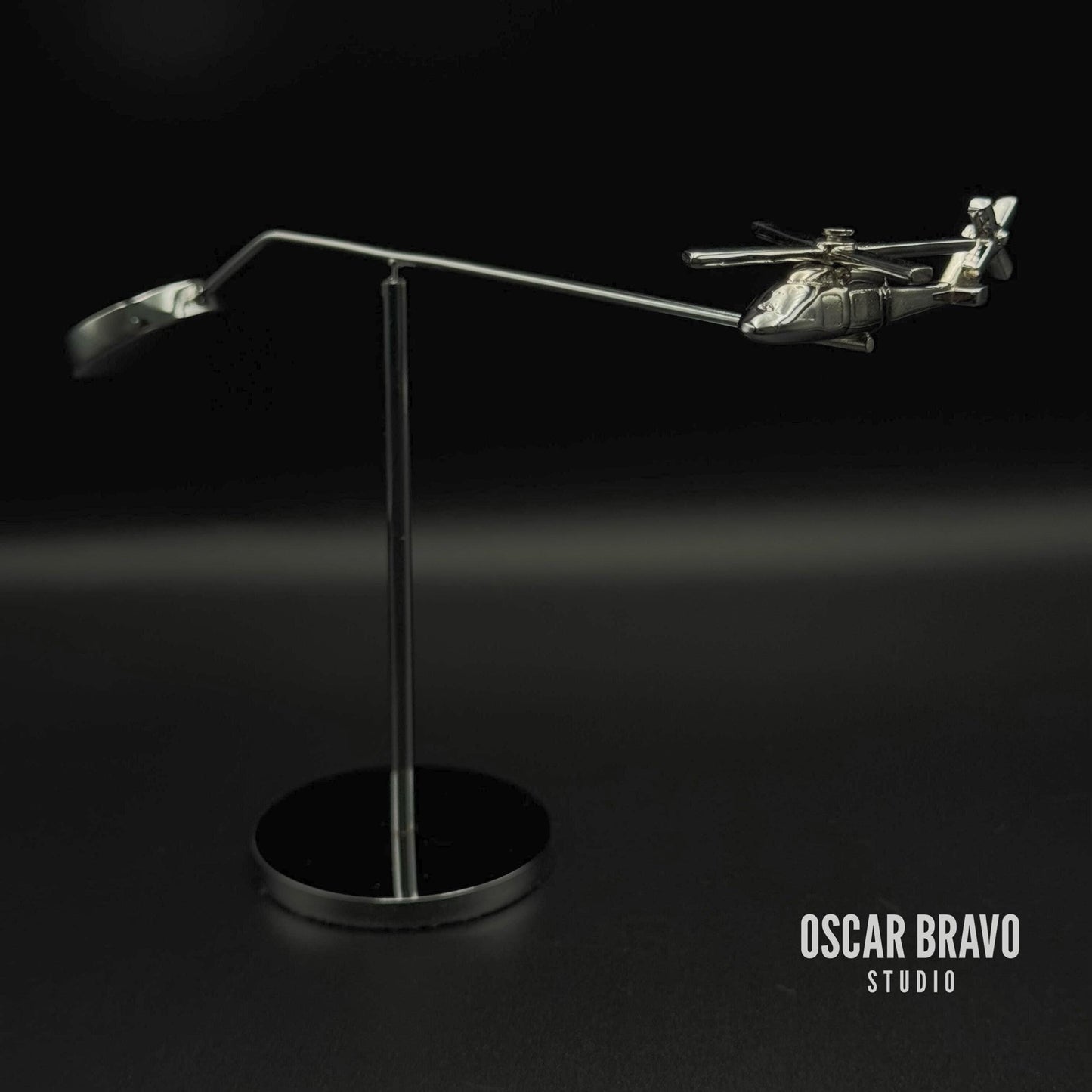 UH-60 Helicopter Kinetic Sculpture | Chrome Aviation Desk Decor OSCAR BRAVO STUDIO