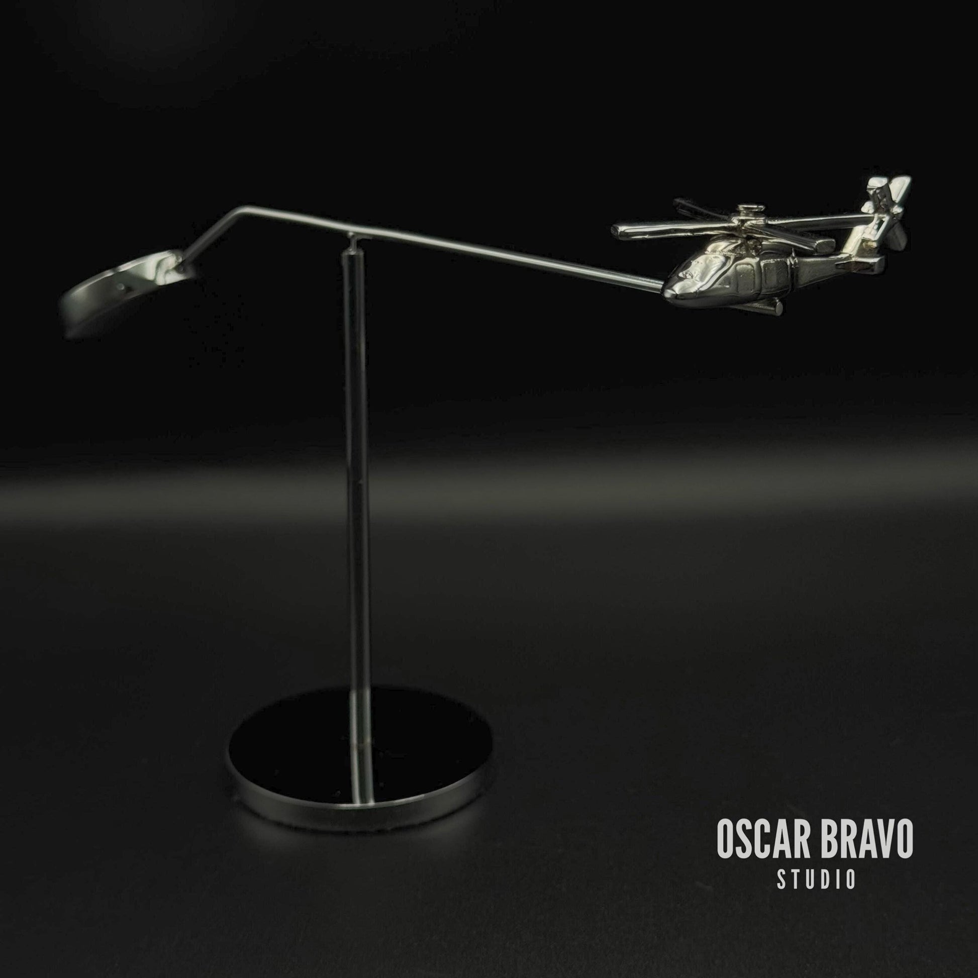 UH-60 Helicopter Kinetic Sculpture | Chrome Aviation Desk Decor OSCAR BRAVO STUDIO